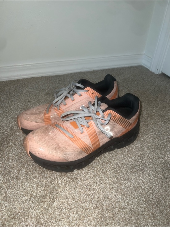 On Clouds Shoes - Women's Peach Athletic Sneakers with Black Outsole